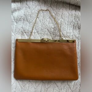 Brown Leather Clutch with Gold Accent